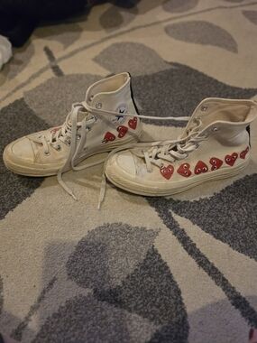 Converse Off-White High-Top Sneakers with Red Heart Motif